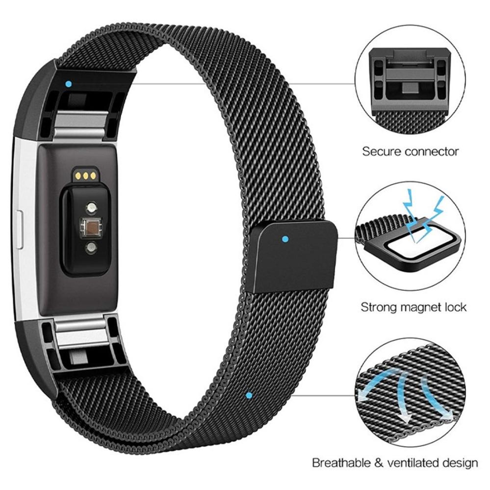 Armband Silver för Fitbit Charge 2 kedja 140-230mm Magnetisk