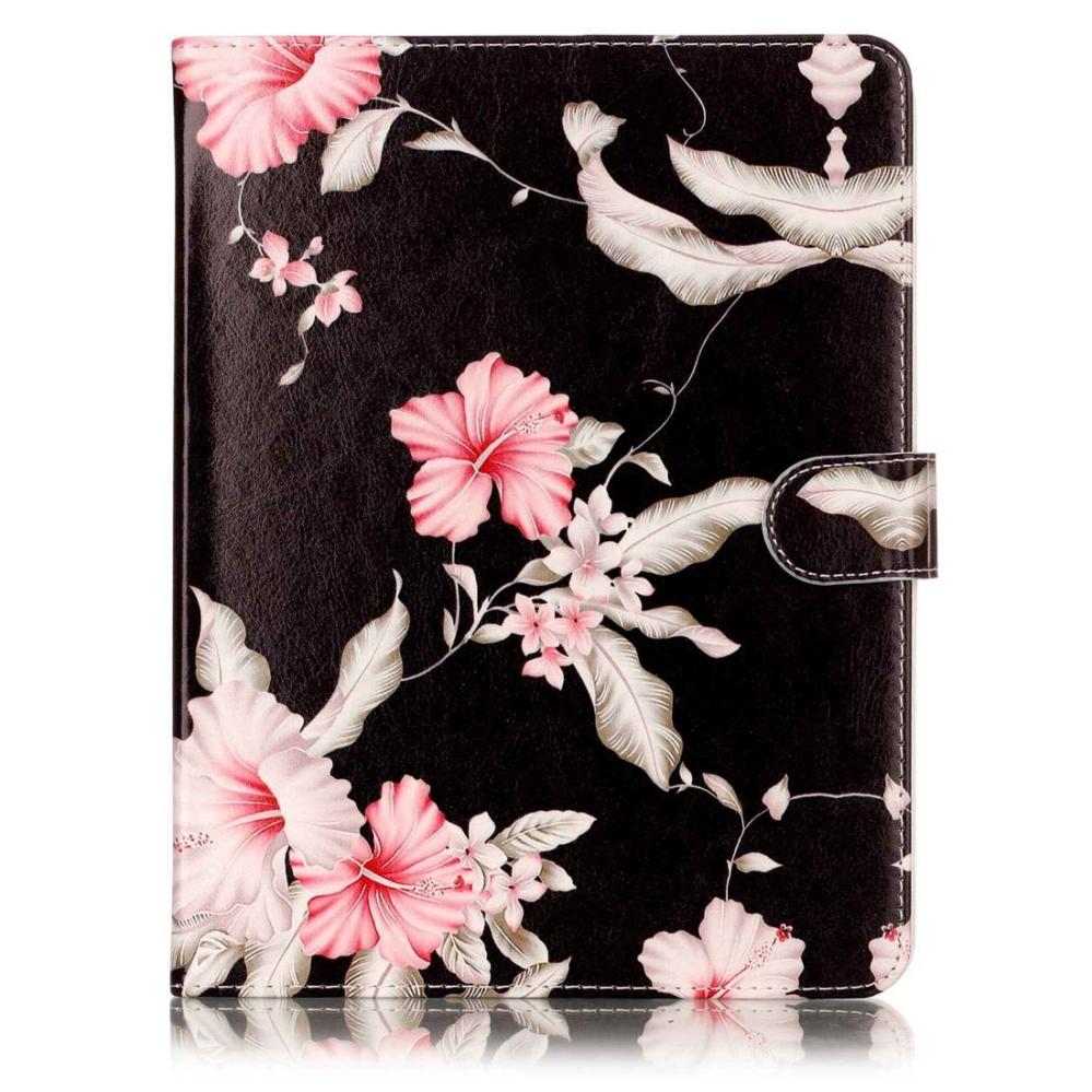 Universalt fodral till surfplatta 8 tum - Svart med rosa blommor