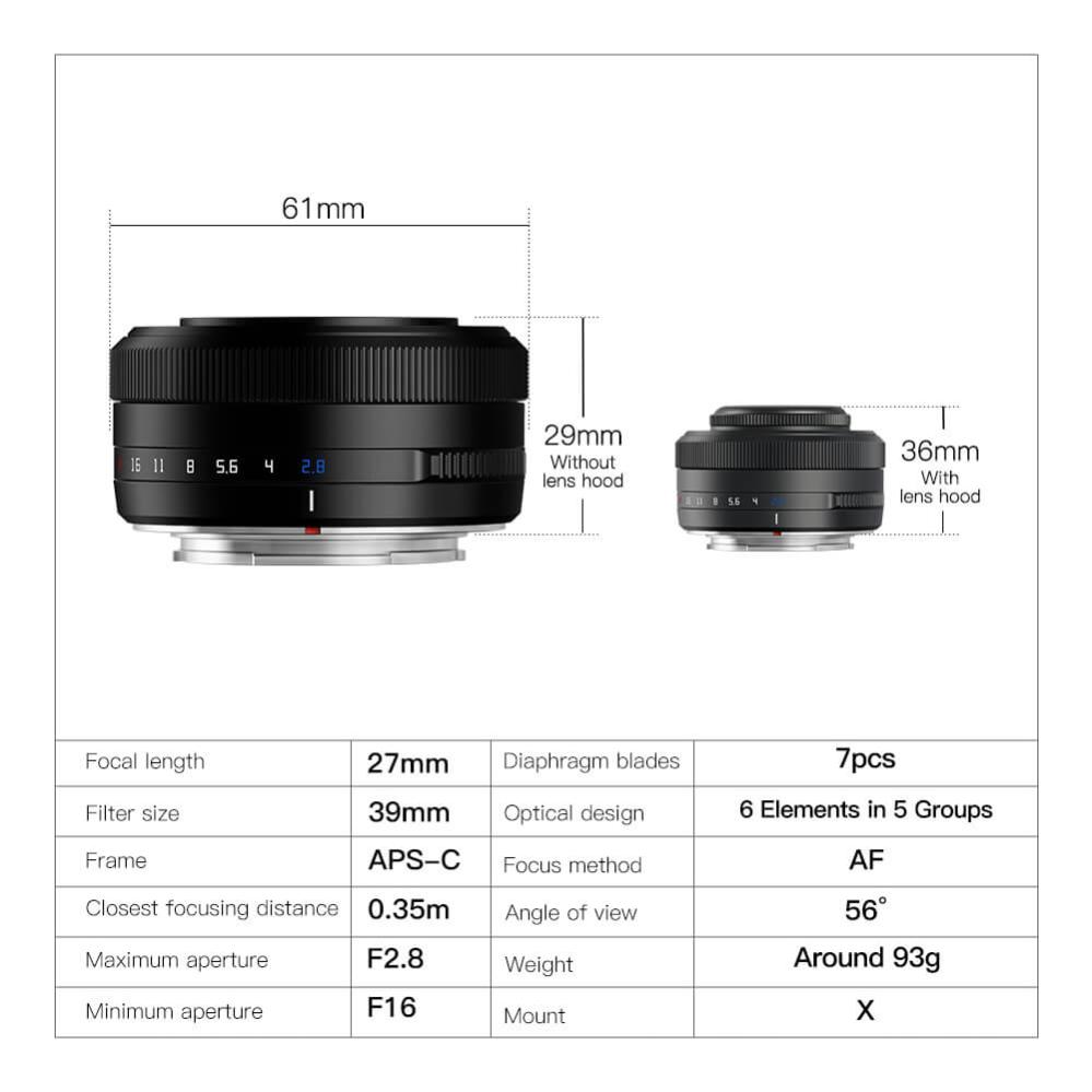 TTArtisan AF 27mm f/2.8 Objektiv för Fujifilm X APS-C