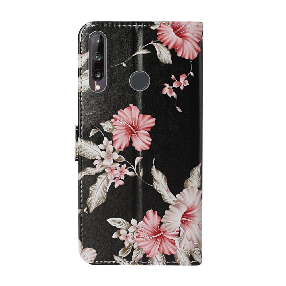 Plånboksfodral för Huawei Y6p - Svart med rosa blommor