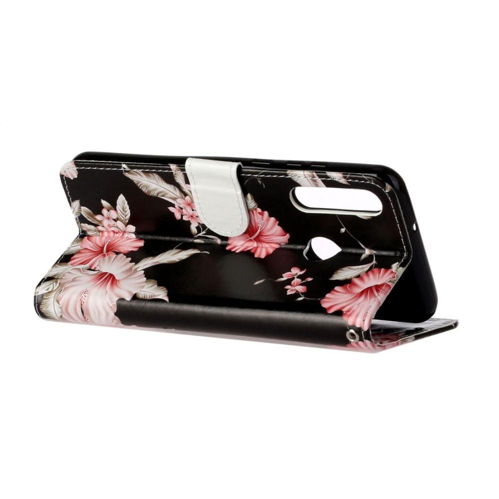 Plånboksfodral för Huawei Y6p - Svart med rosa blommor