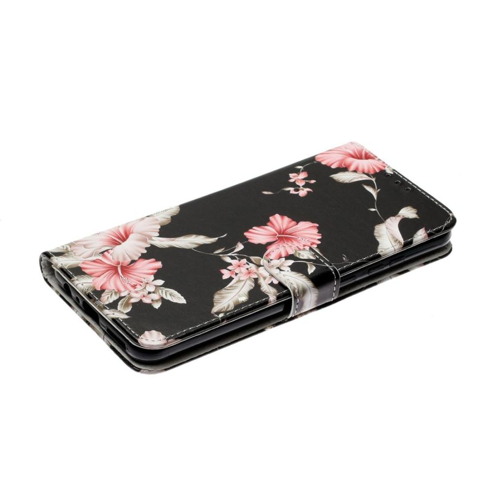 Plånboksfodral för Huawei Y6p - Svart med rosa blommor