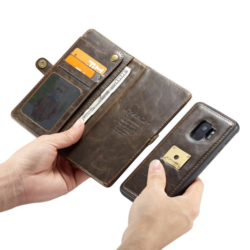CaseMe Plånboksfodral med skal PU-läder för Galaxy S9 Brun