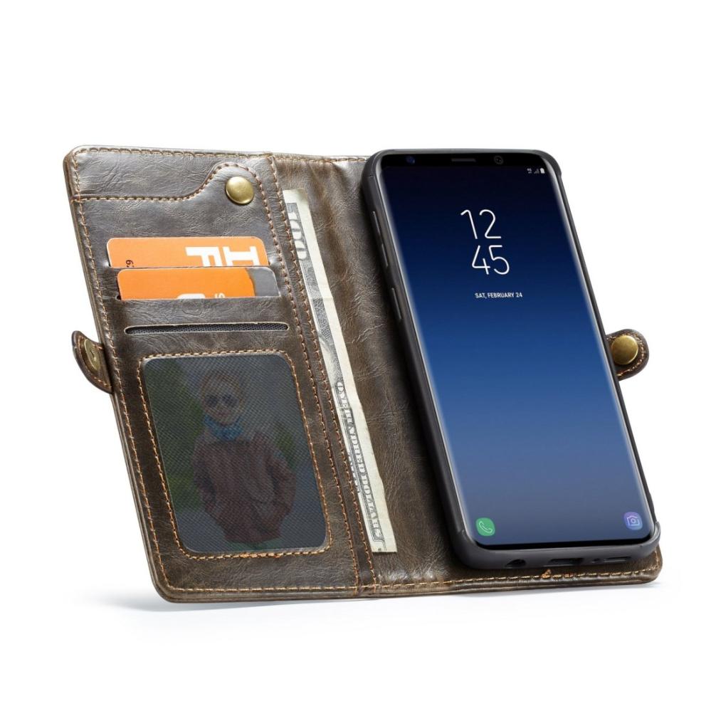 CaseMe Plånboksfodral med skal PU-läder för Galaxy S9 Brun