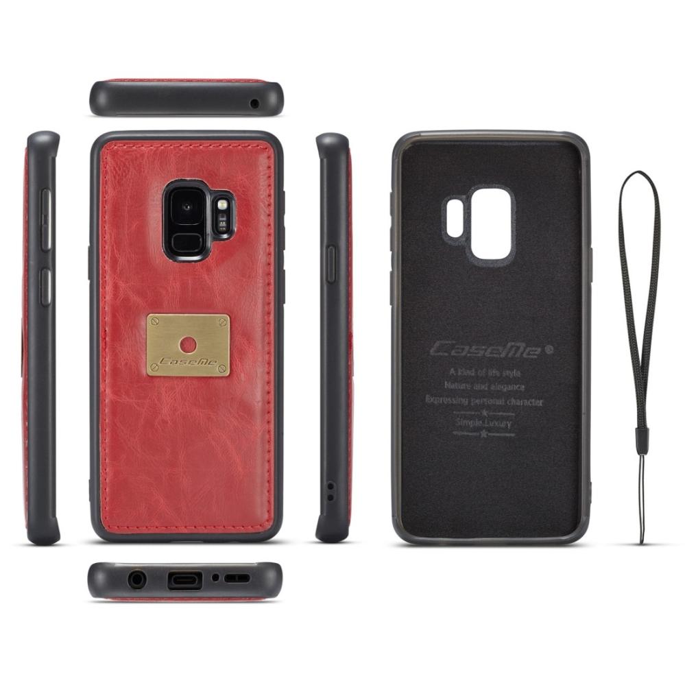  CaseMe Plånboksfodral med skal PU-läder för Galaxy S9 Röd