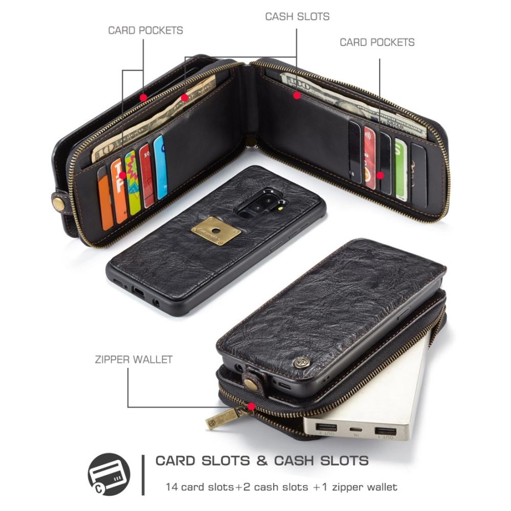 CaseMe Plånboksfodral, plånbok & magnetskal för Galaxy S9 Plus (3i1) Svart