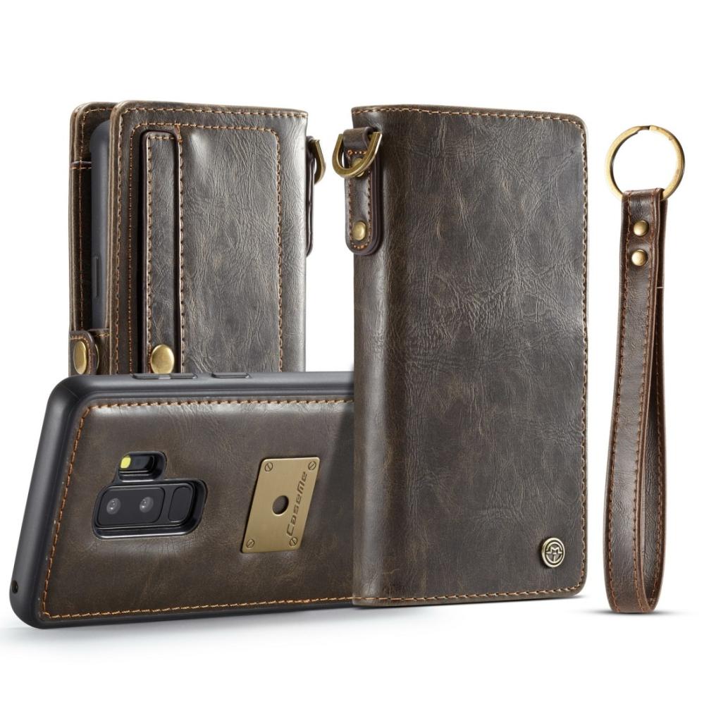 CaseMe Plånboksfodral med magnetskal PU-läder för Galaxy S9 Plus Brun