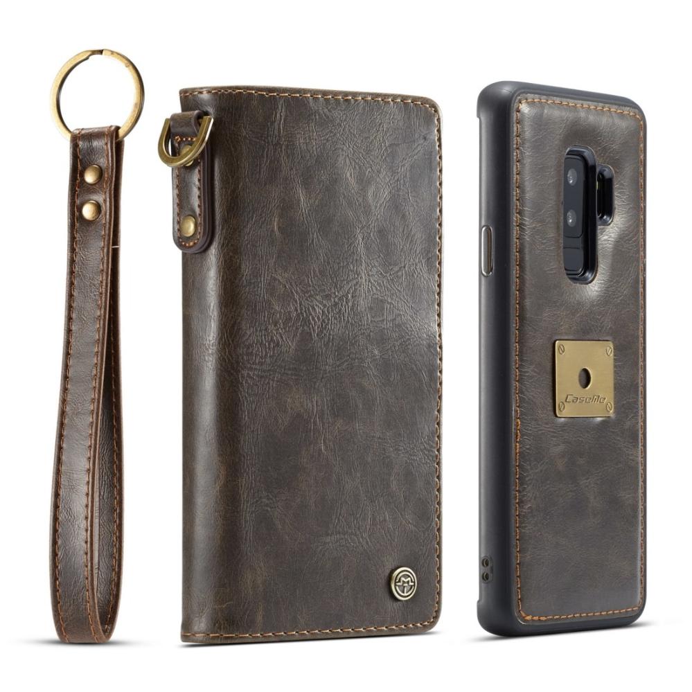 CaseMe Plånboksfodral med magnetskal PU-läder för Galaxy S9 Plus Brun