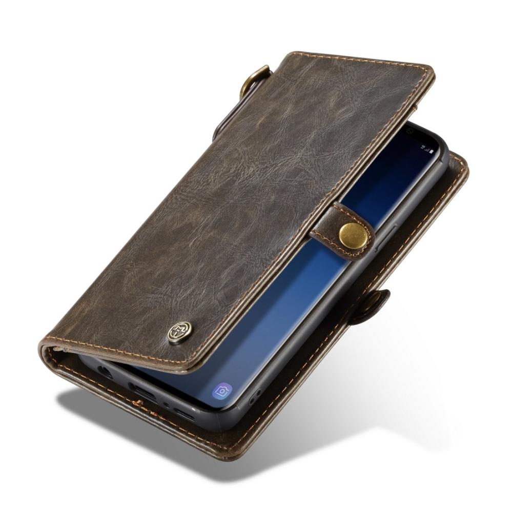 CaseMe Plånboksfodral med magnetskal PU-läder för Galaxy S9 Plus Brun