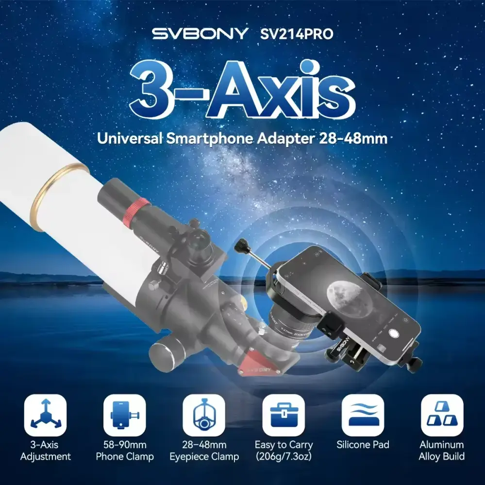  Svbony SV214 Pro mobiladapter för teleskop & kikare – 3 axlar, 28–48 mm från Kamda – snabb leverans och trygg e-handel