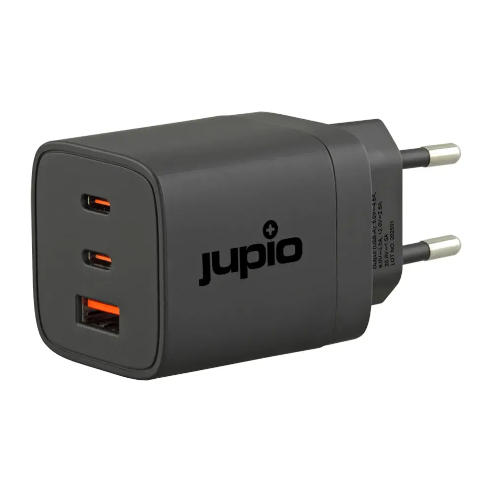  Jupio Triple USB (2C1A) GaN snabbladdare 65W – två USB-C och en USB-A från Kamda – snabb leverans och trygg e-handel