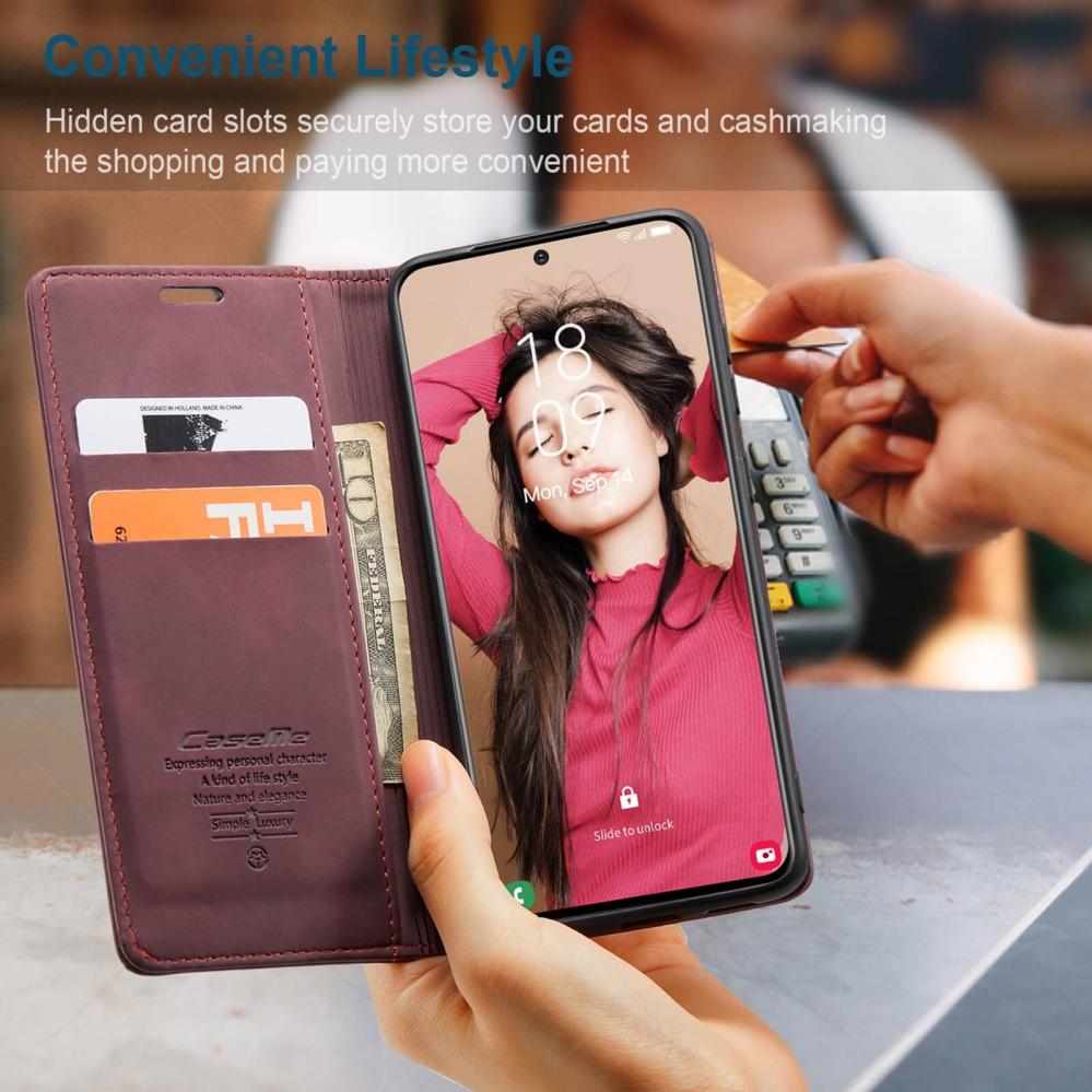 CaseMe Plånboksfodral Vinröd med kortplats för Samsung Galaxy S21 FE