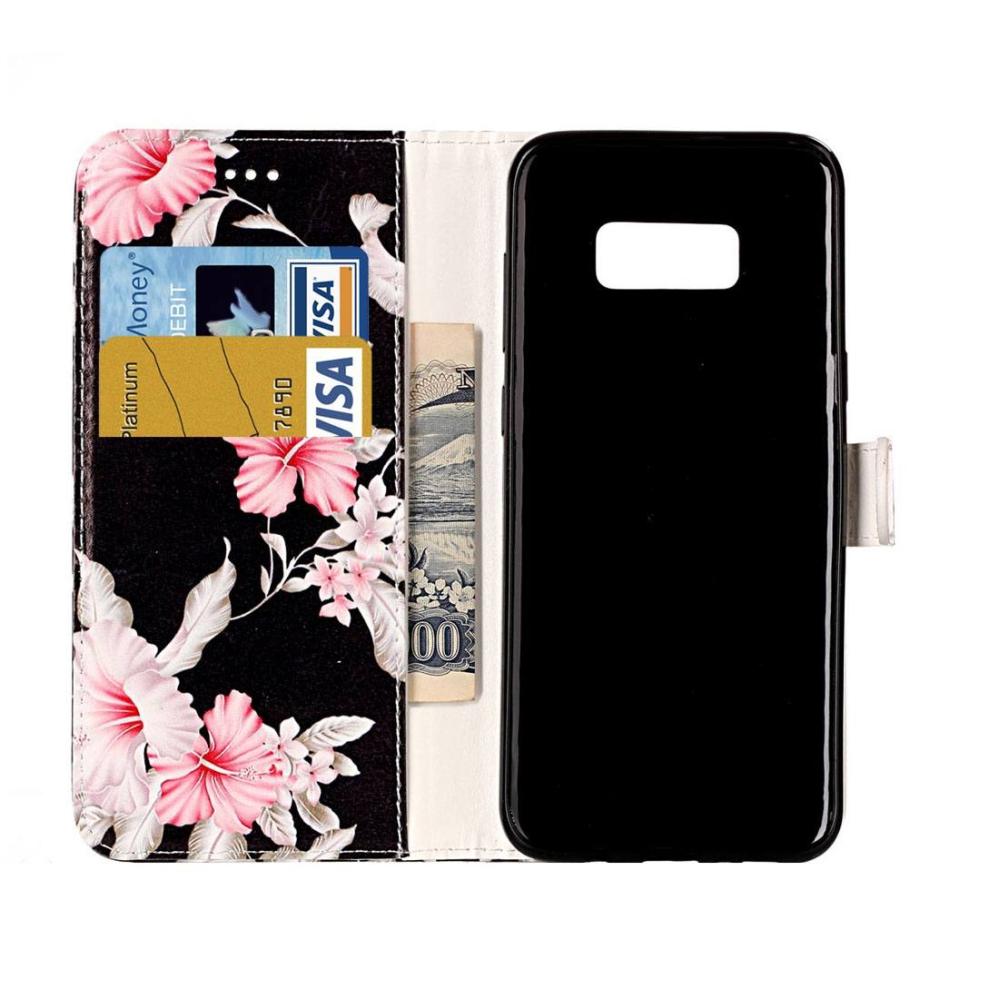 Plånboksfodral för Galaxy S8 Plus - Svart med rosa blommor