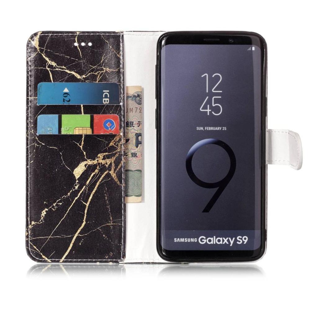 Plånboksfodral för Galaxy S9 - Marmor Svart & guld