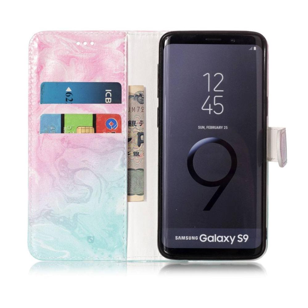 Plånboksfodral för Galaxy S9 - Marmormönster rosa & blå