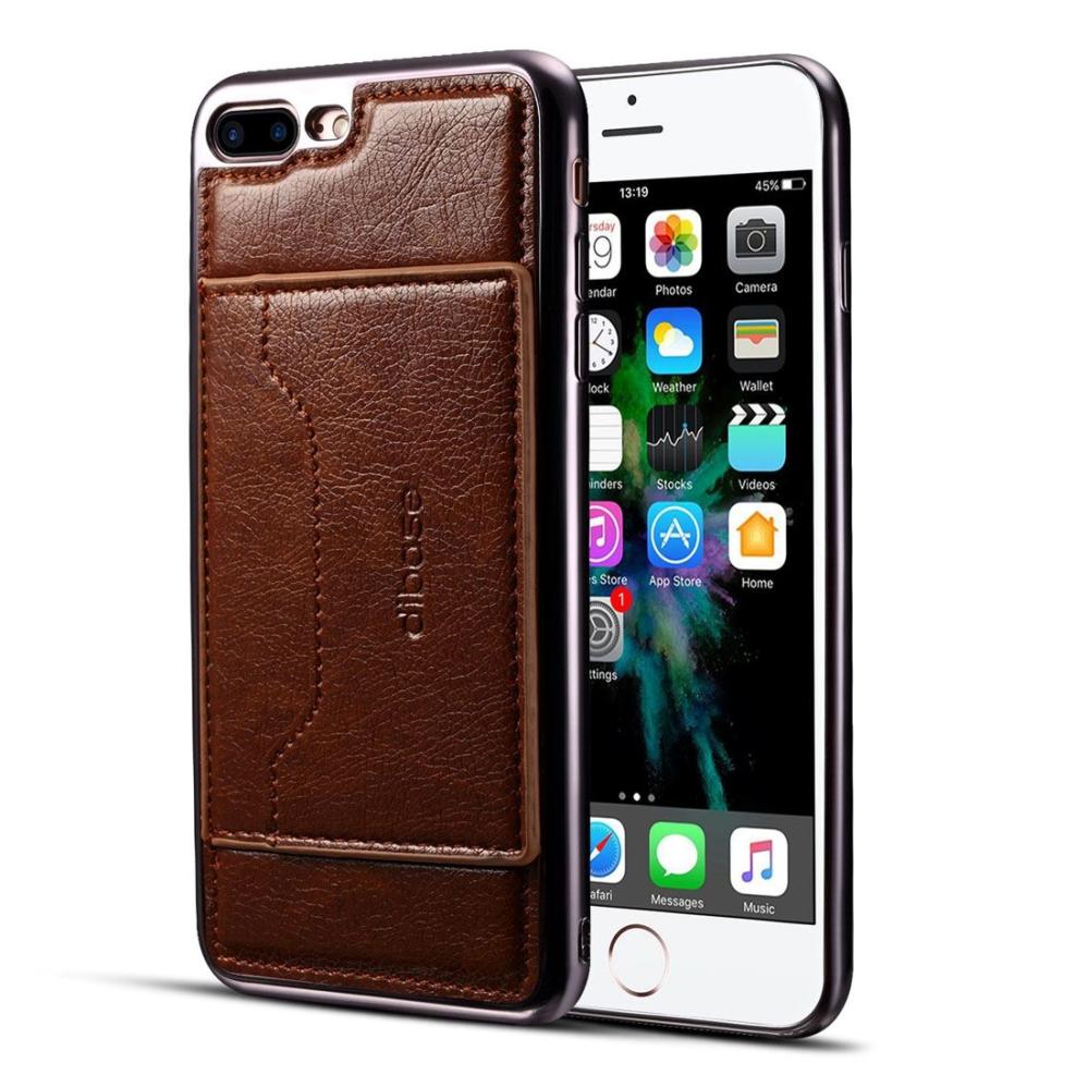 Dibase för iPhone 7 Plus/ 8 Plus - Skal med kortplats PU-läder Brun