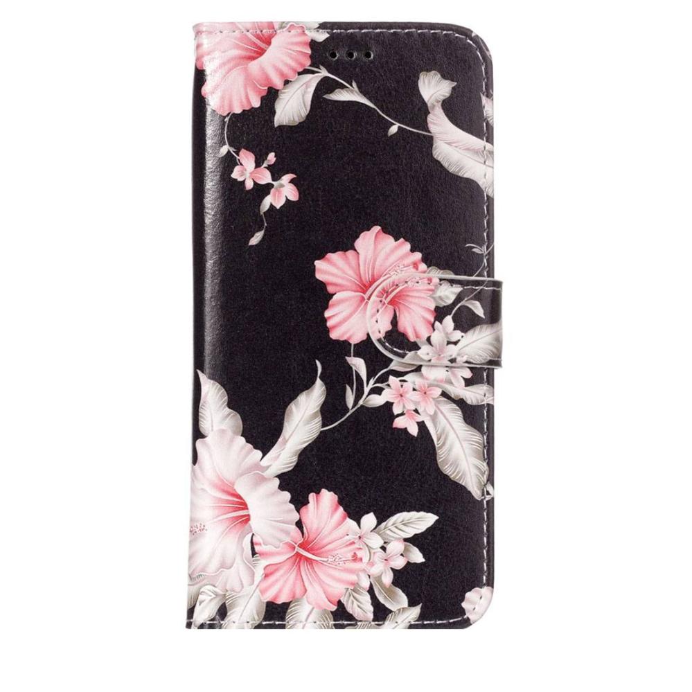 Plånboksfodral för Galaxy S9 Plus - Svart med rosa blommor
