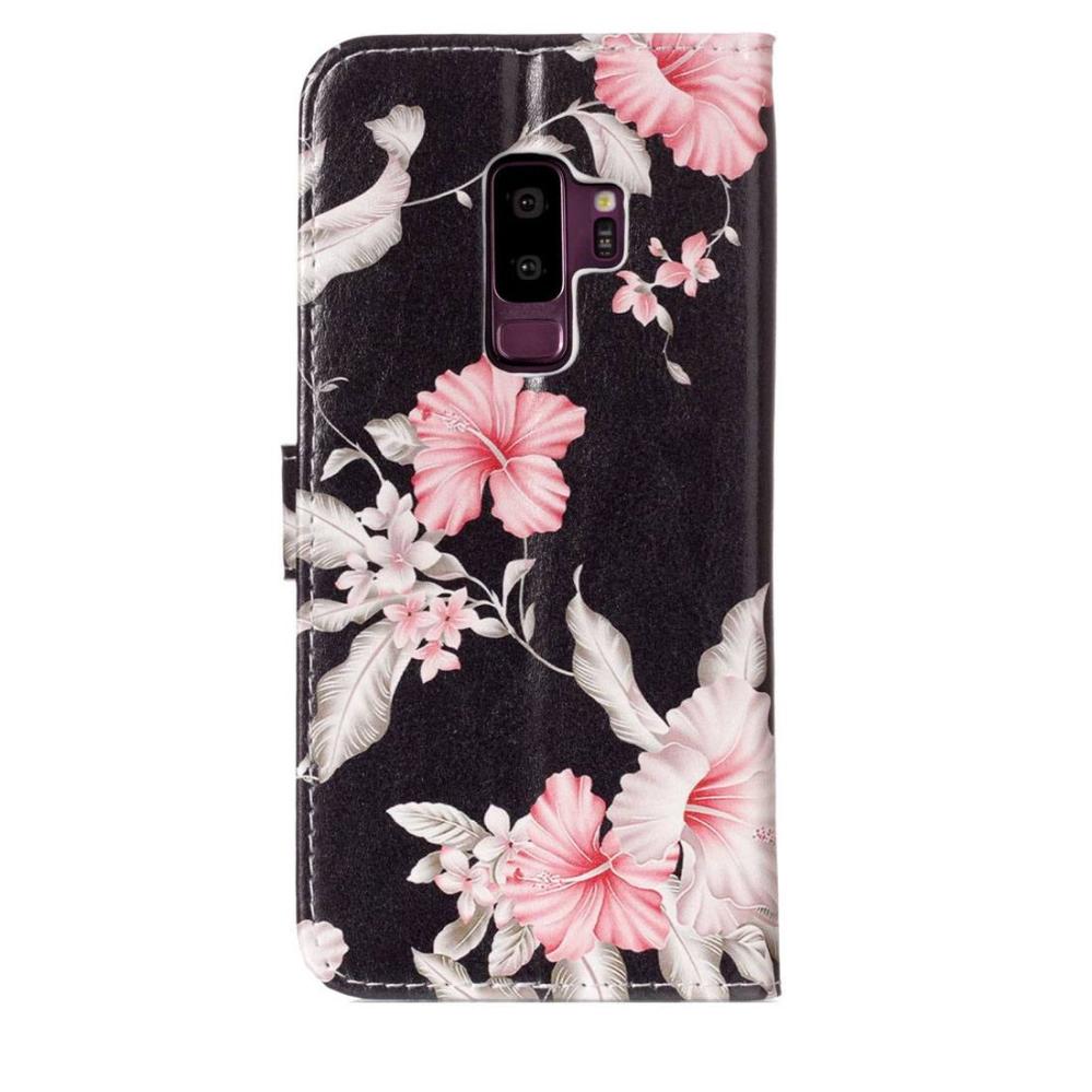 Plånboksfodral för Galaxy S9 Plus - Svart med rosa blommor