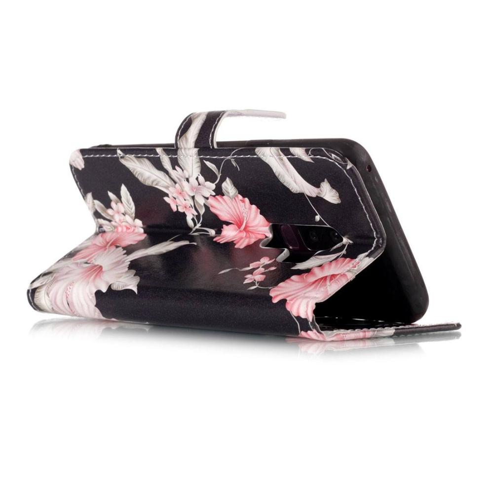 Plånboksfodral för Galaxy S9 Plus - Svart med rosa blommor
