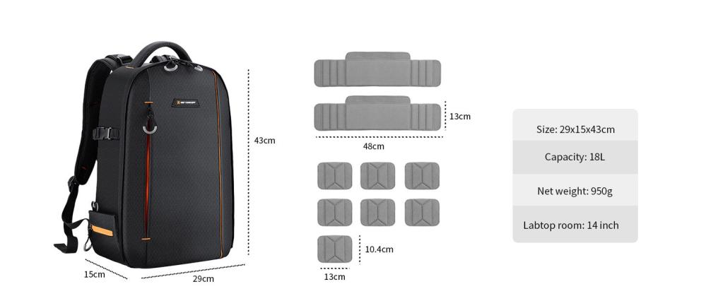  K&F Concept Beta 18L kameraryggsäck med ett stort förvaringsfack för kamera från Kamda – snabb leverans och trygg e-handel