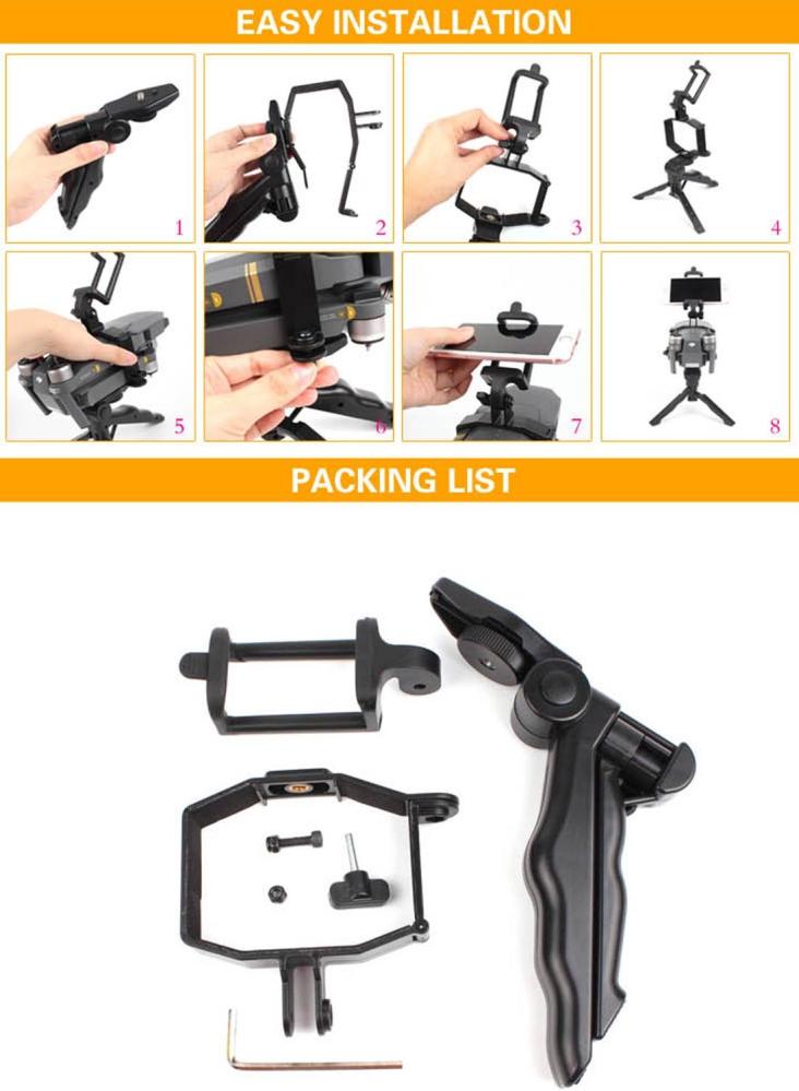 Stativ för fotografering med tabletthållare för DJI Mavic Pro (Svart)