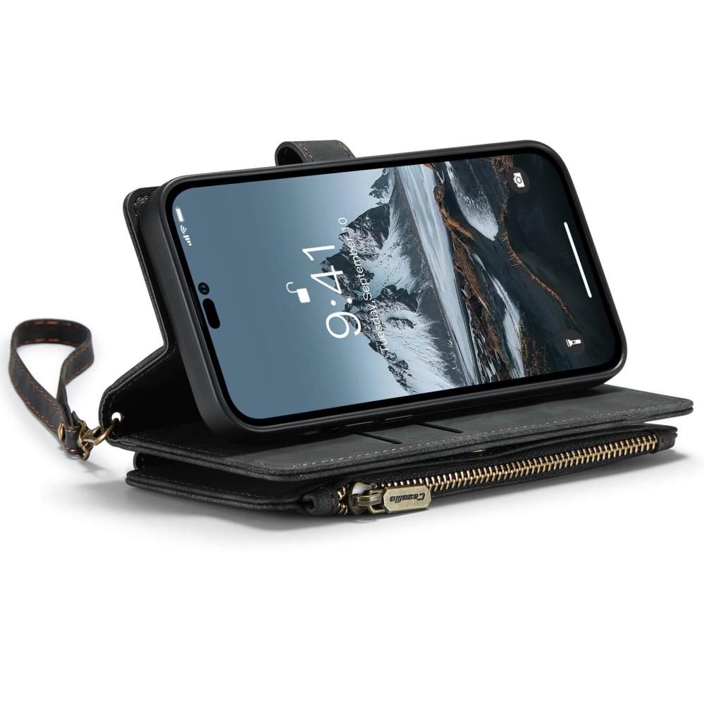 CaseMe Plånboksfodral med 7 kortplatser för iPhone 14 Pro Svart