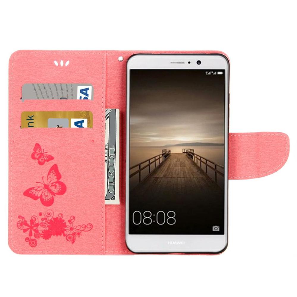 Plånboksfodral för Huawei Mate 9 - Rosa med fjärilar