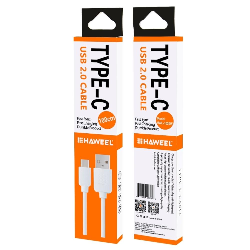 Haweel Vit USB-kabel till USB Type: C