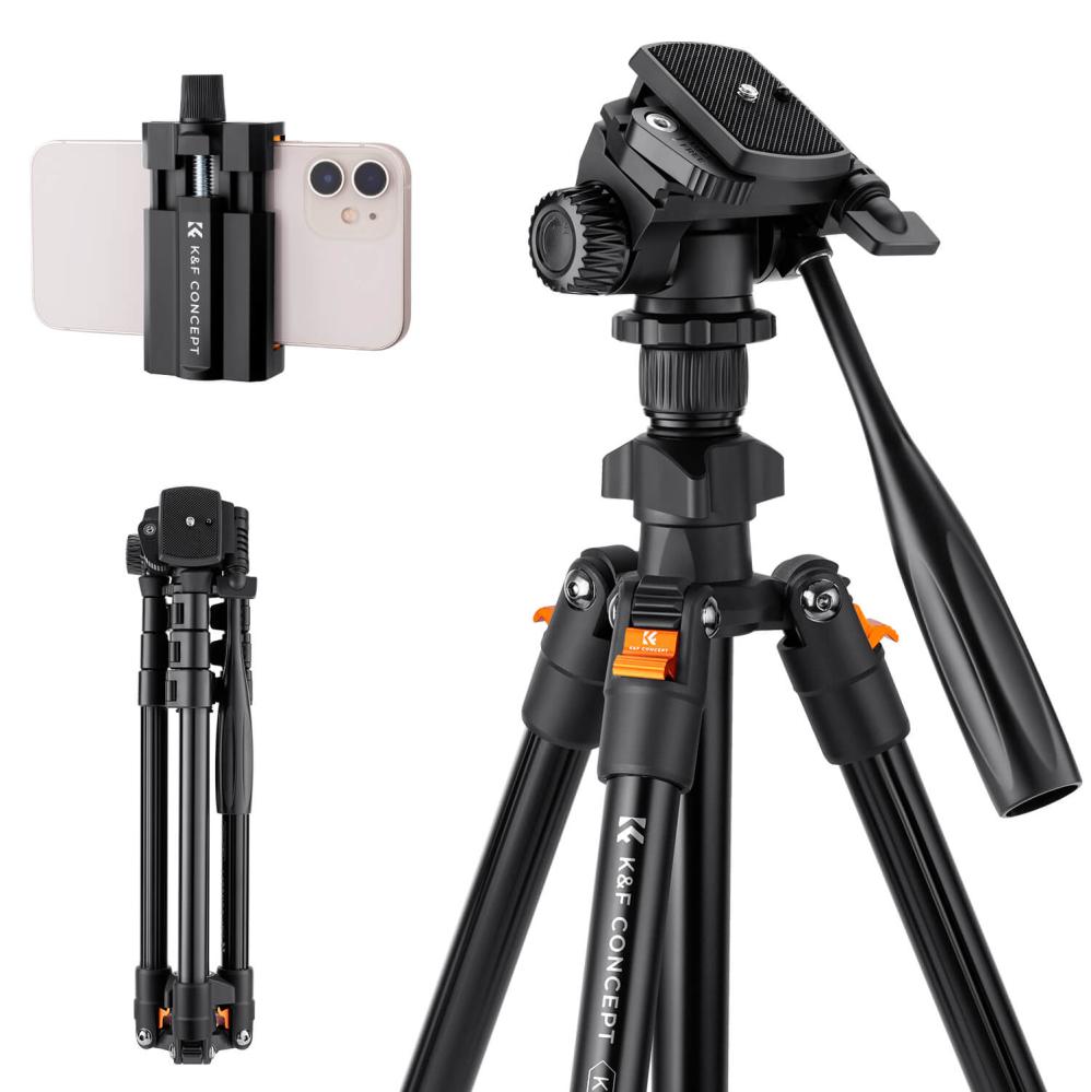 K&F Concept Kamerastativ 162cm med videohuvud & mobilhållare