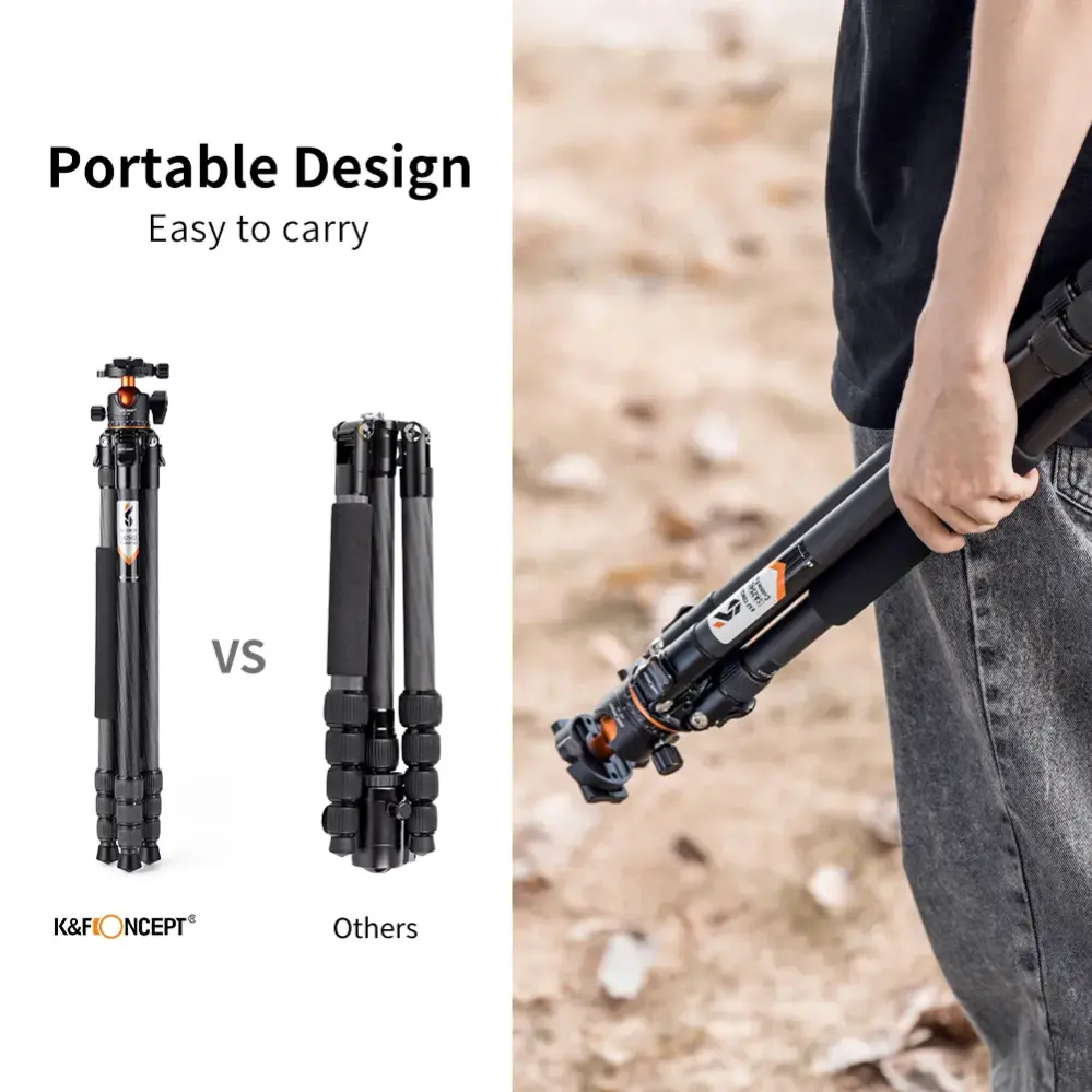 K&F Concept Kamerastativ av kolfiber 177cm 15 kg