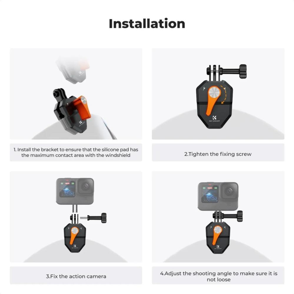  K&F Concept Vindrutefäste för actionkameror på motorcykelns vindruta från Kamda – snabb leverans och trygg e-handel