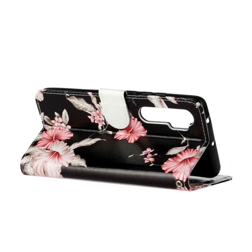 Plånboksfodral för Xiaomi Mi Note 10 Lite - Svart med rosa blommor