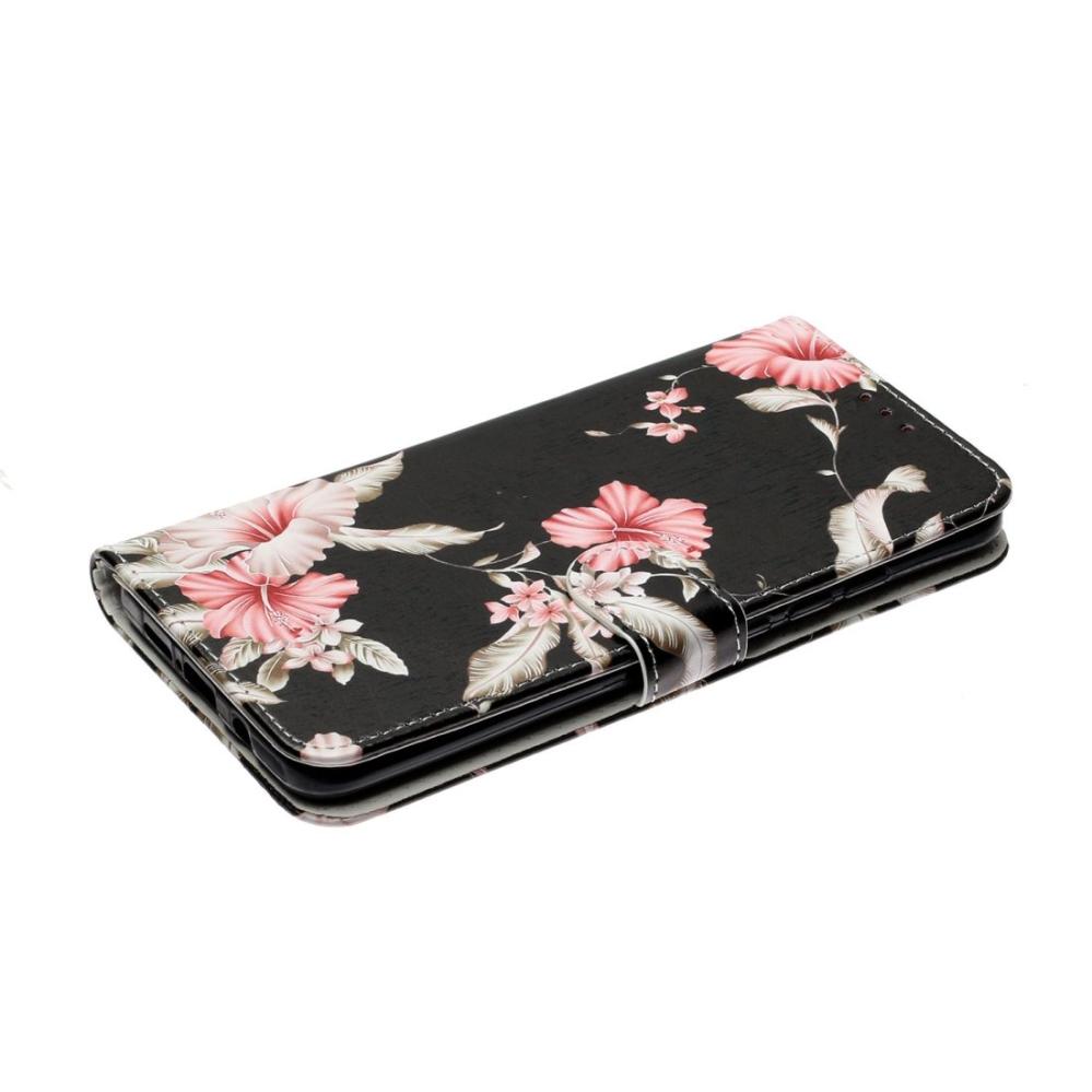 Plånboksfodral för Xiaomi Mi Note 10 Lite - Svart med rosa blommor