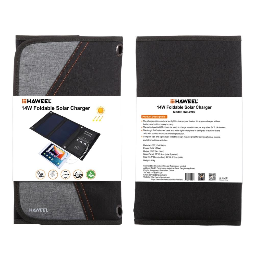 Vikbar Solcellspanel 14 Watt med 2x USB-utgångar - Haweel