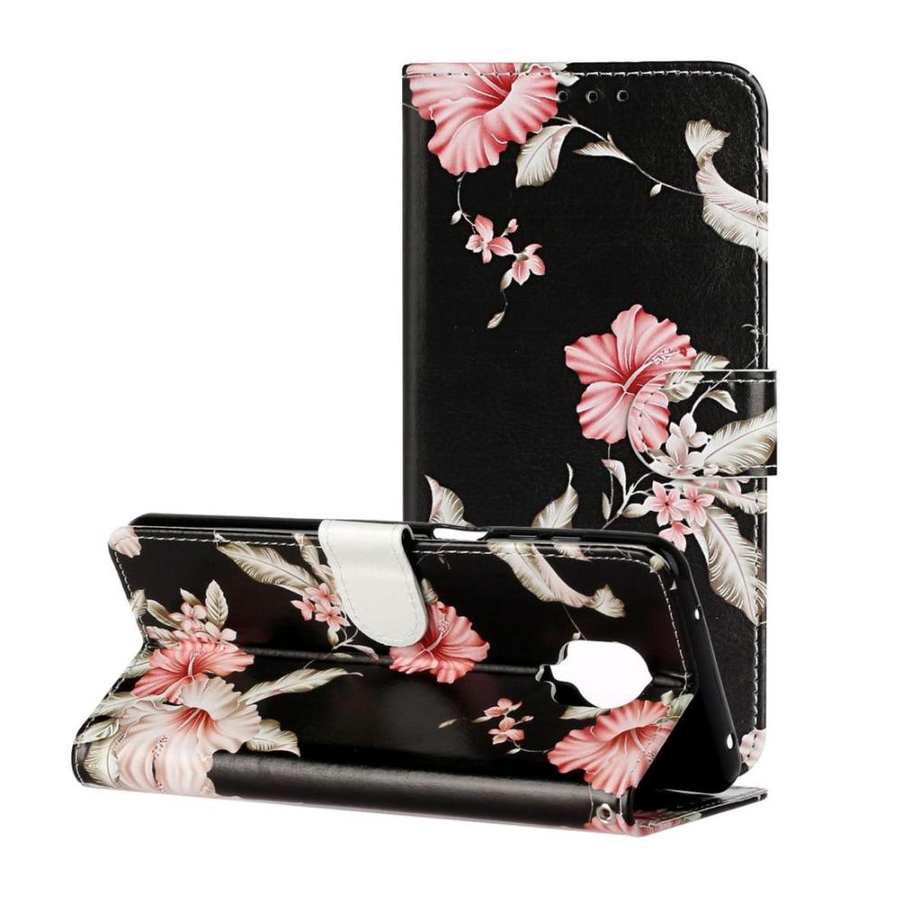 Plånboksfodral för Xiaomi Redmi Note 9 Pro - Svart med rosa blommor