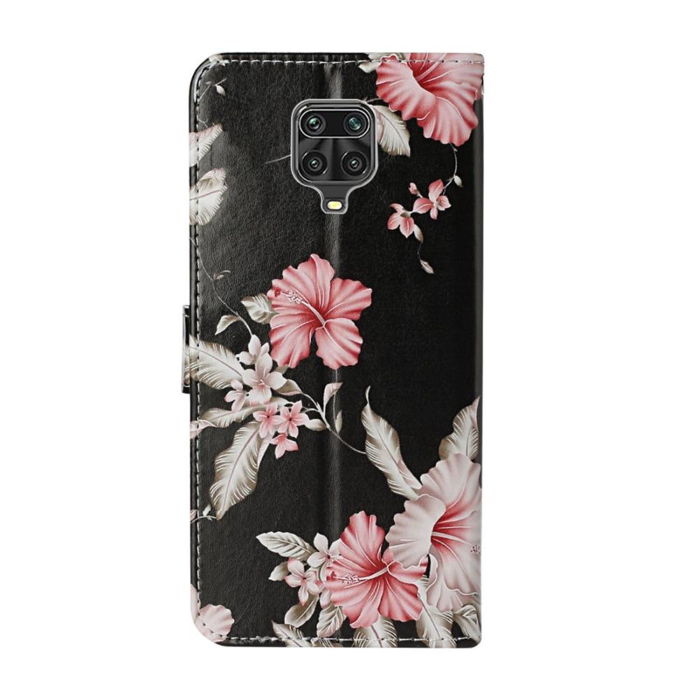 Plånboksfodral för Xiaomi Redmi Note 9 Pro - Svart med rosa blommor