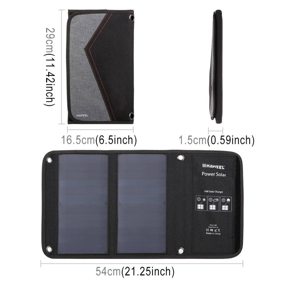 Vikbar Solcellspanel 14 Watt med 2x USB-utgångar - Haweel