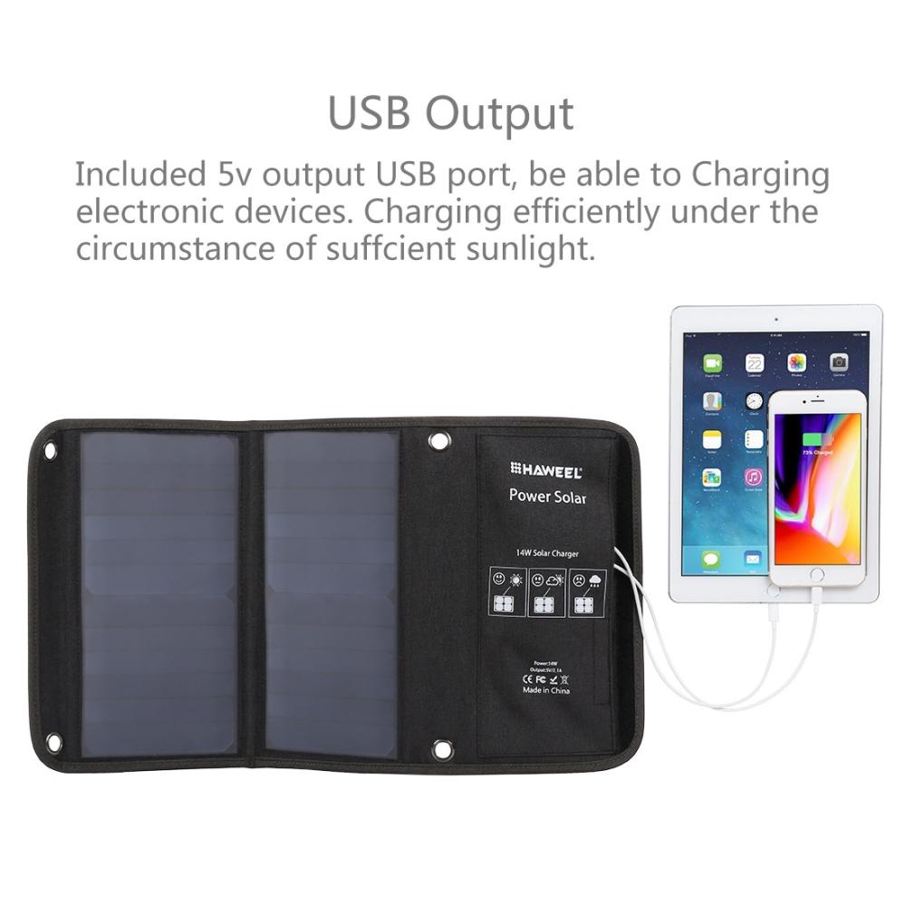 Vikbar Solcellspanel 14 Watt med 2x USB-utgångar - Haweel