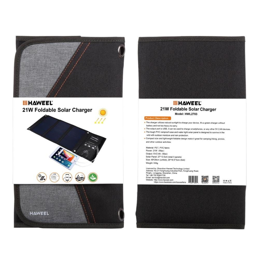 Vikbar Solcellspanel 21 Watt med 2x USB-utgångar - Haweel