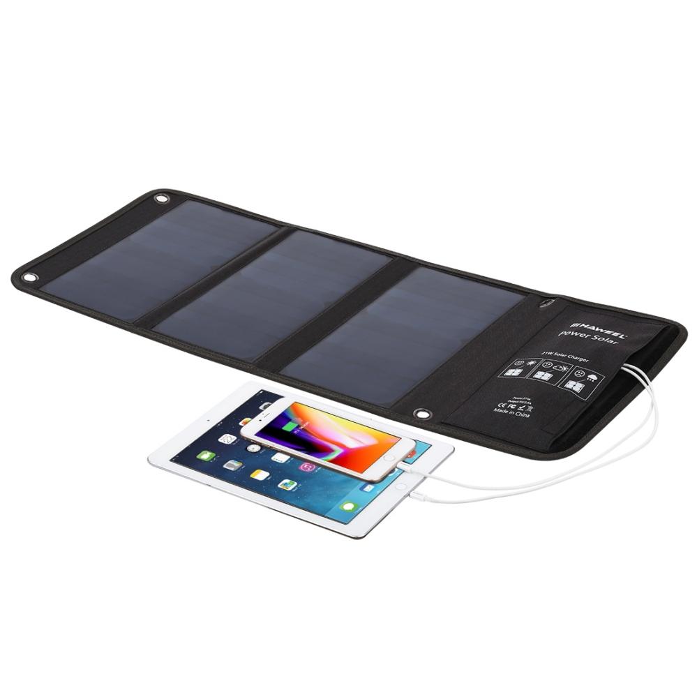 Vikbar Solcellspanel 21 Watt med 2x USB-utgångar - Haweel