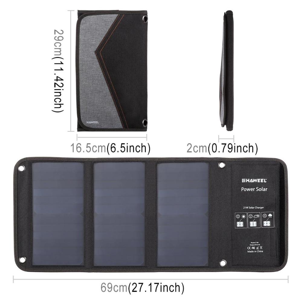 Vikbar Solcellspanel 21 Watt med 2x USB-utgångar - Haweel