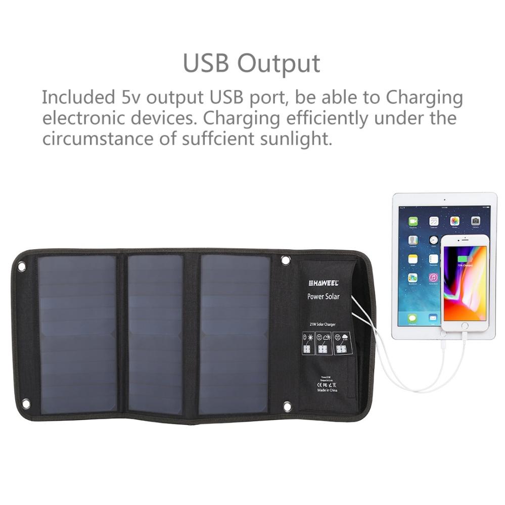 Vikbar Solcellspanel 21 Watt med 2x USB-utgångar - Haweel