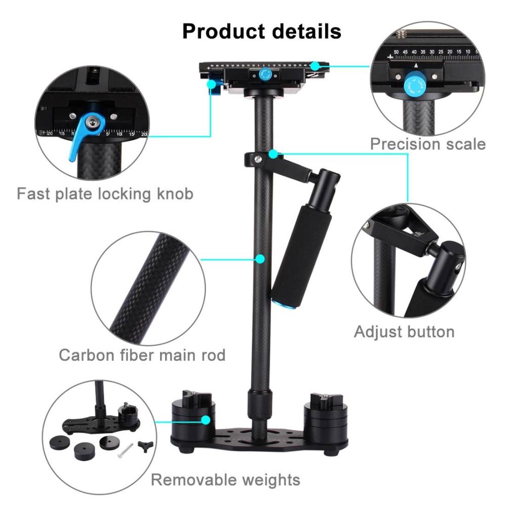  Puluz Handhållen kolfiber stabilisator för DSLR/DV-kameror (38.5-61cm)