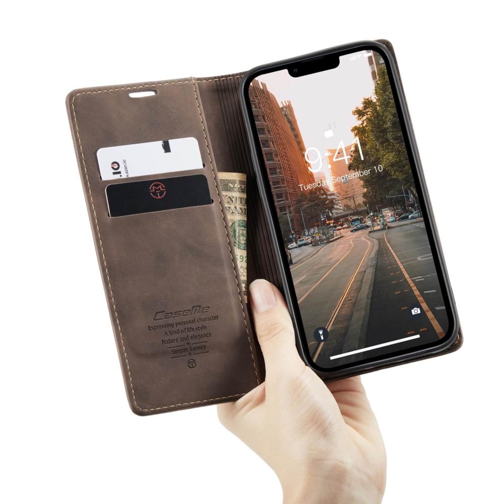 CaseMe Plånboksfodral med kortplats för iPhone 14 Brun