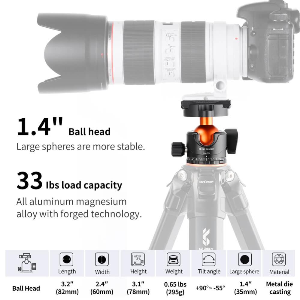 K&F Concept KF-35 Kulled med panoramaindexering för kamerastativ