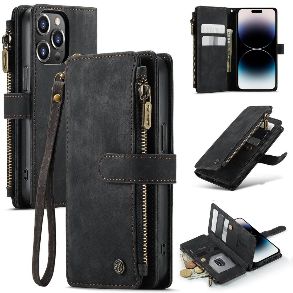 CaseMe Plånboksfodral med 7 kortplatser för iPhone 14 Pro Max Svart