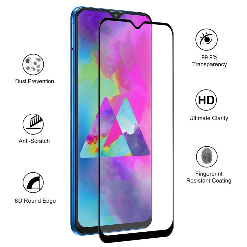 Displayskydd med svart ram för Galaxy M10 av härdat glas