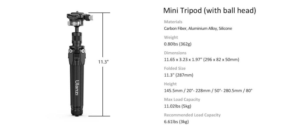 Ulanzi TT35 Ministativ av kolfiber för fotografering