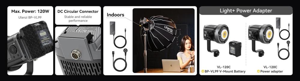  Ulanzi VL-120BI Videobelysning 120W V-Mount med nätadapter från Kamda – snabb leverans och trygg e-handel