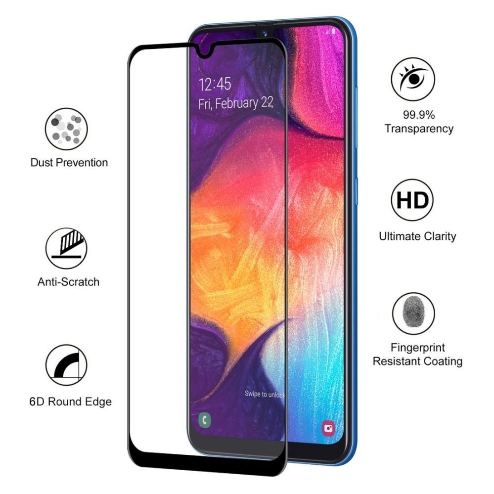 Skärmskydd med Svart ram för Galaxy A30/A50 av härdat glas